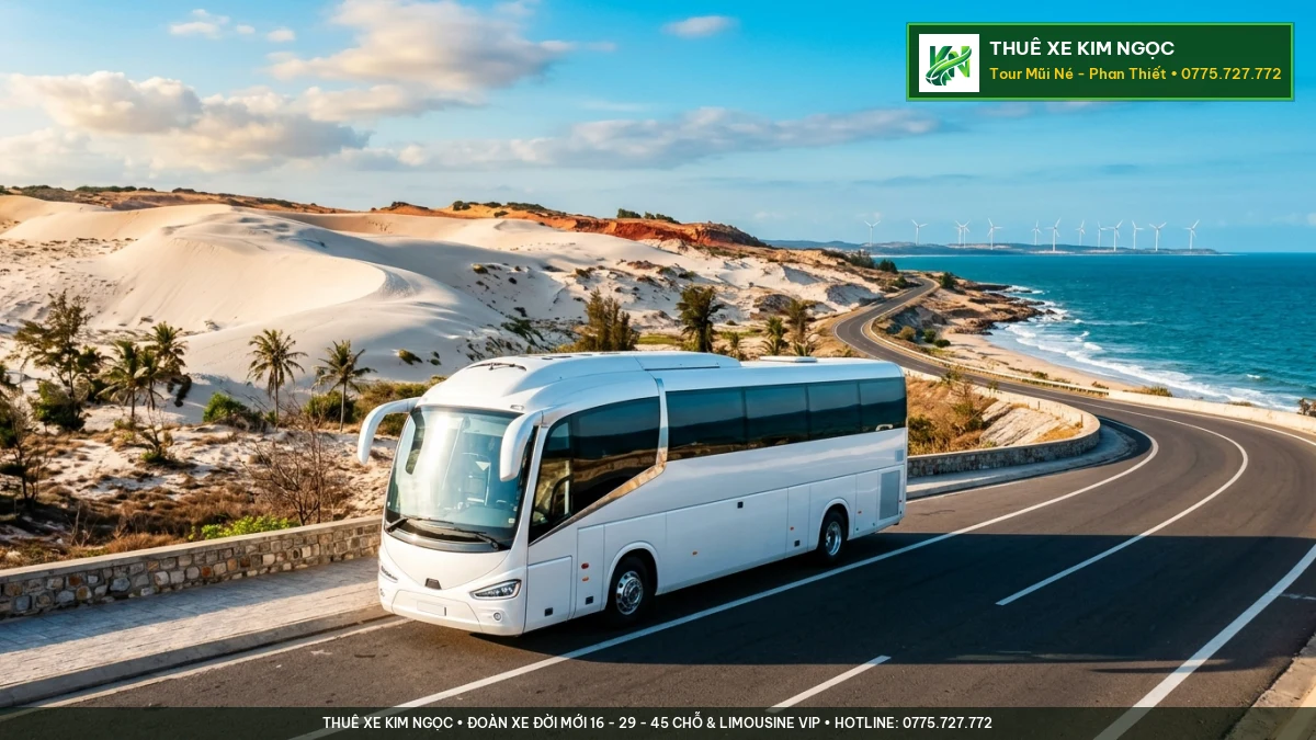 Xe 16 chỗ Kim Ngọc tại cung đường biển Phan Thiết Mũi Né